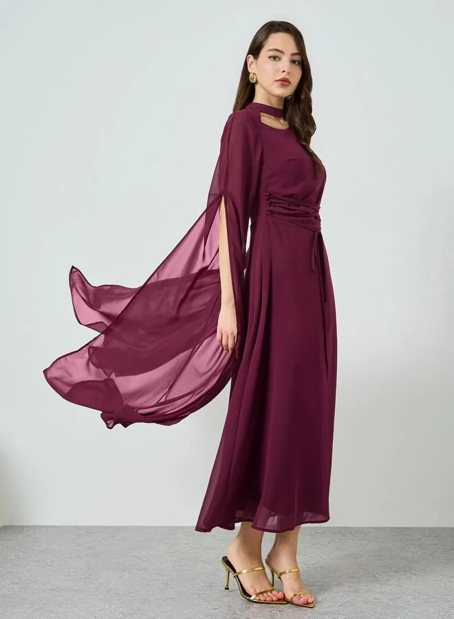 Styli  Women Magenta Maxi Dress with Slit Sleeves for Women | Best Price UAE